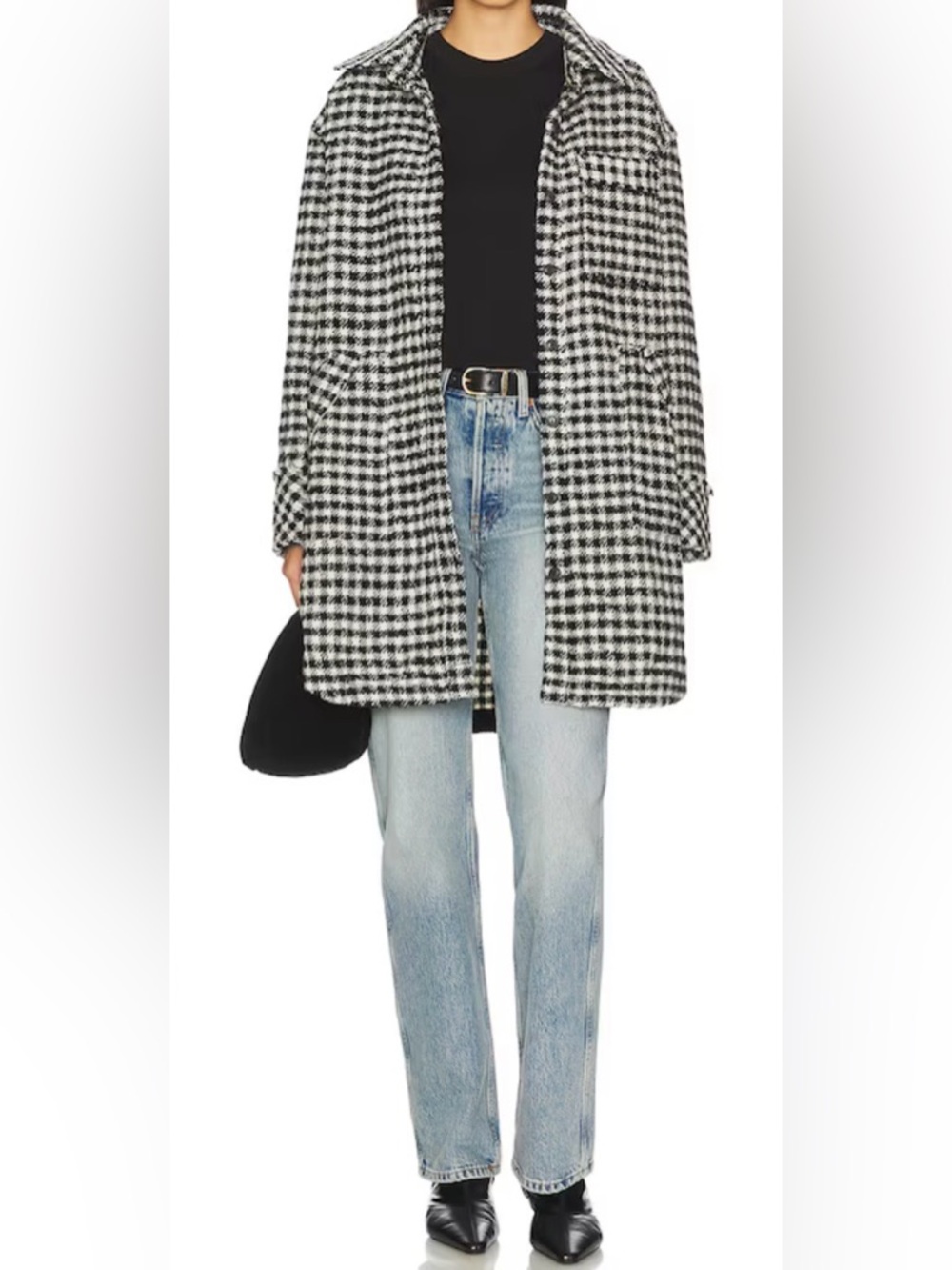 Free People "We The Free" Get Around Houndstooth Shacket Black White L (NWT)